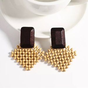 Wood Beaded Boho Earrings